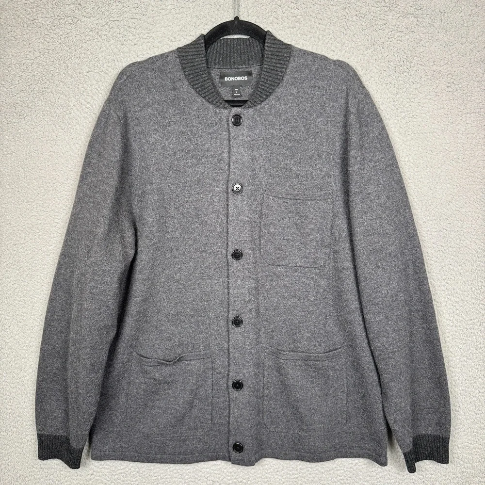 Bonobos Coat Mens L Gray Slim Fit Bomber Jacket‎ Merino Wool Preppy Classic Warm